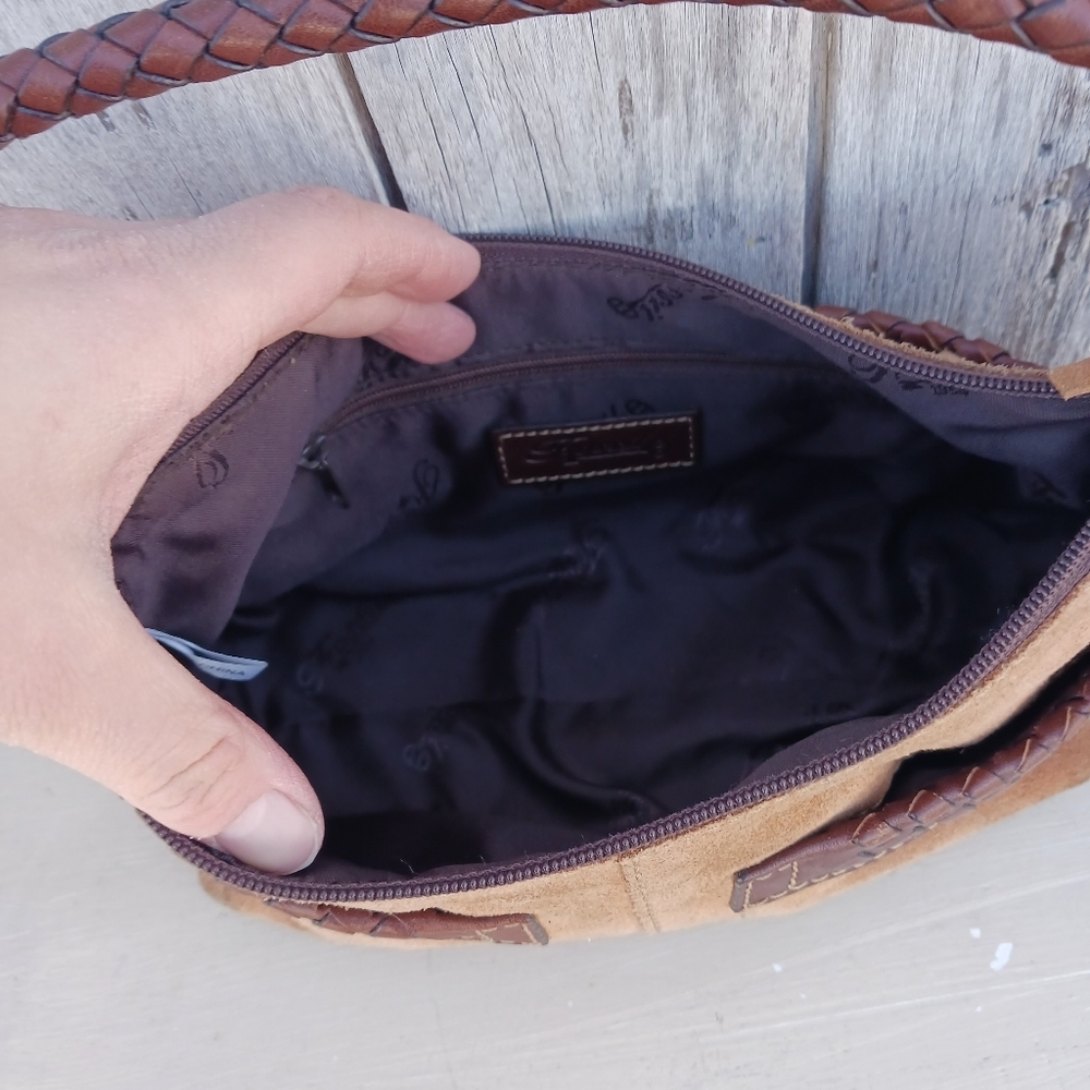 Vtg 395 Fossil Hobo Handbag Bag‎ Suede and Braided Leather Tassle Y2K - Picture 14 of 16